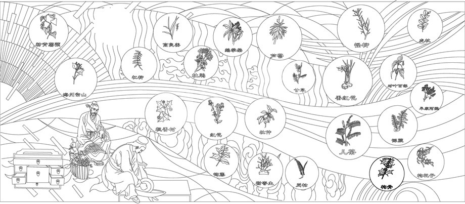 中醫(yī)文化浮雕雕塑原創(chuàng)手繪設計稿